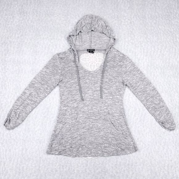 Miss Chievous Tops - Miss Chievous Hoodie Womens M Gray Lace Crochet Back Pockets Casual Athleisure
